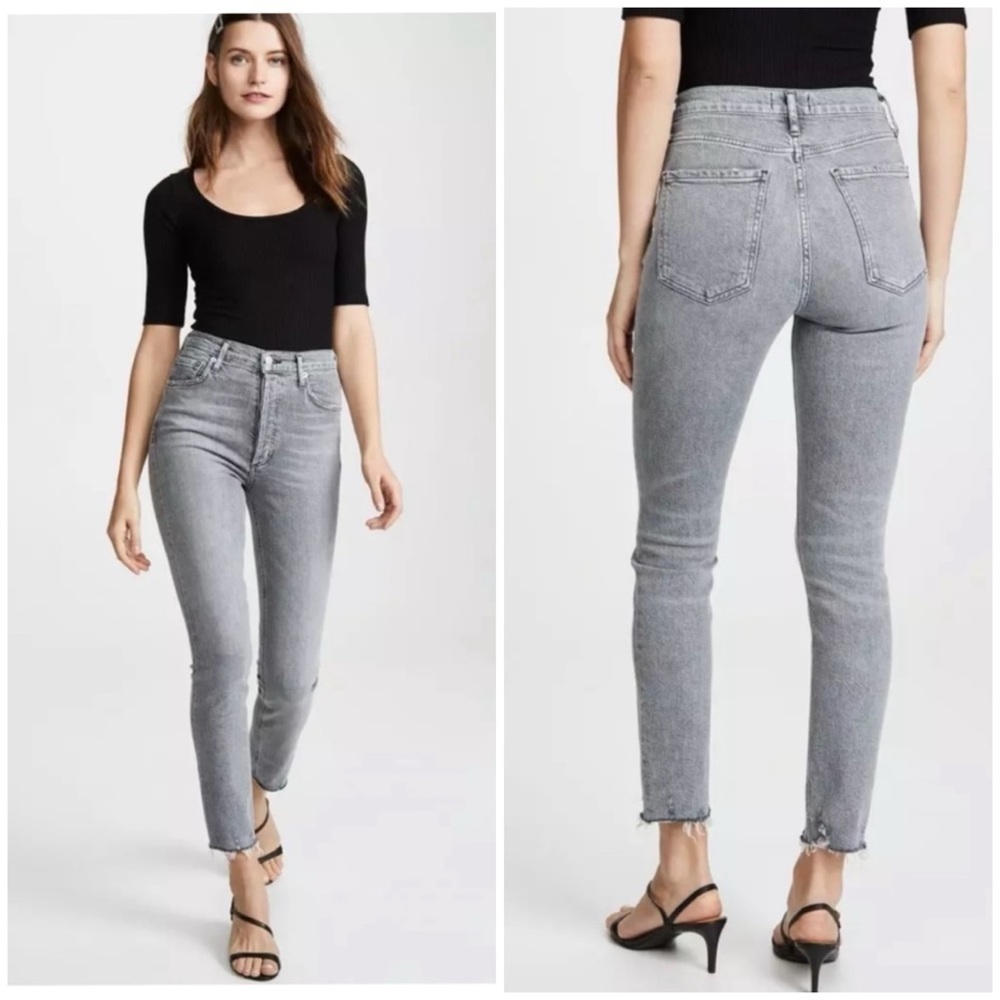 AGOLDE Button Fly Skinny Nico High Rise Ankle Raw Hem Slim Jean Grey Risk sz 25